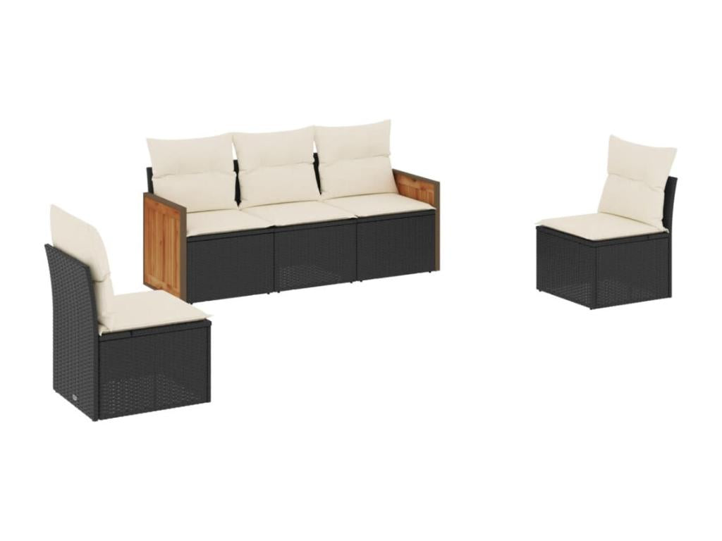 5-piece garden furniture set with cushions, black woven resin BSFP58353