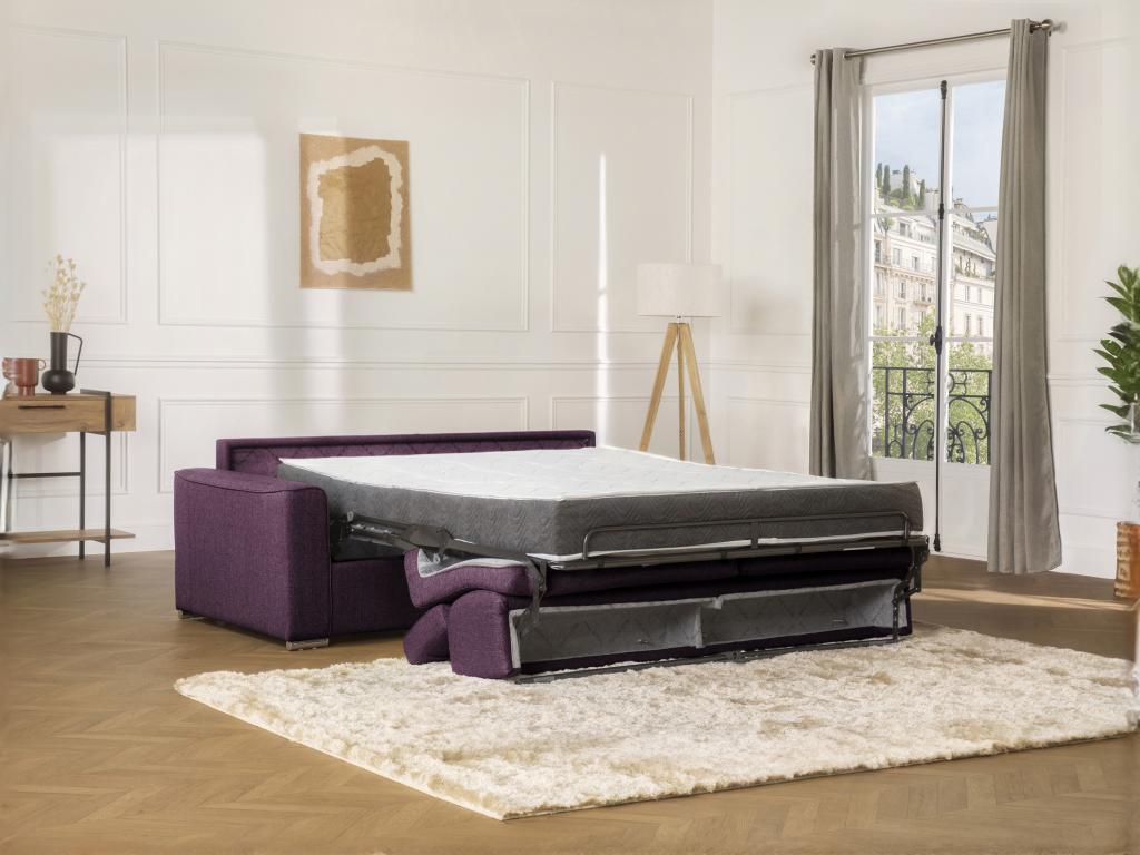 Sofa 2 seats Sofa-bed PINPAI in Fabric Purple - Couchage 120 cm - Mattress 14 cm Luxameub QSXR17468