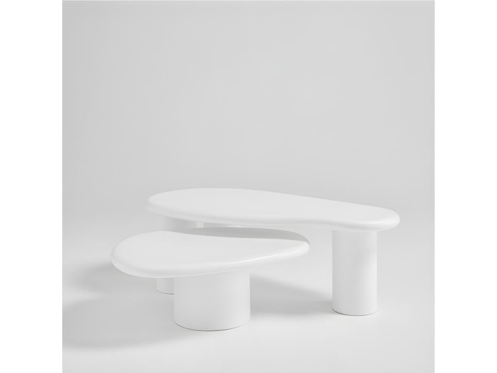 Mobenze - Coffee Table organique in fibre of ciment L80cm - White ETEU45975