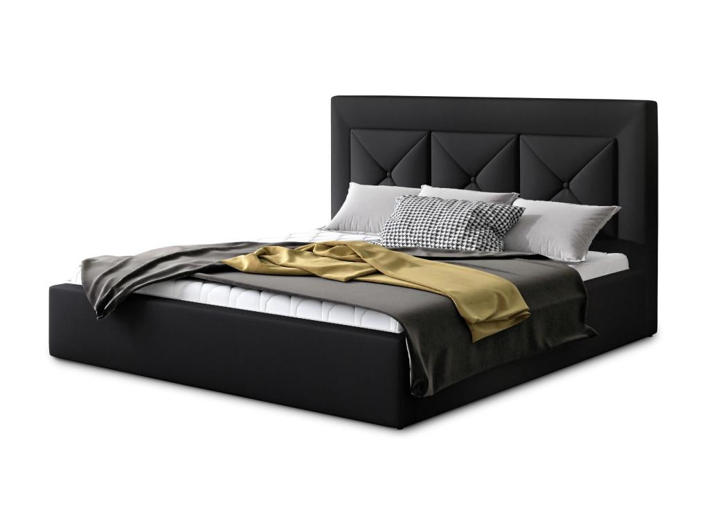 Bed double Upholstered in simili cuir Mobenze-Couleur Black-200x200-Version with Slatted base UPJI60972