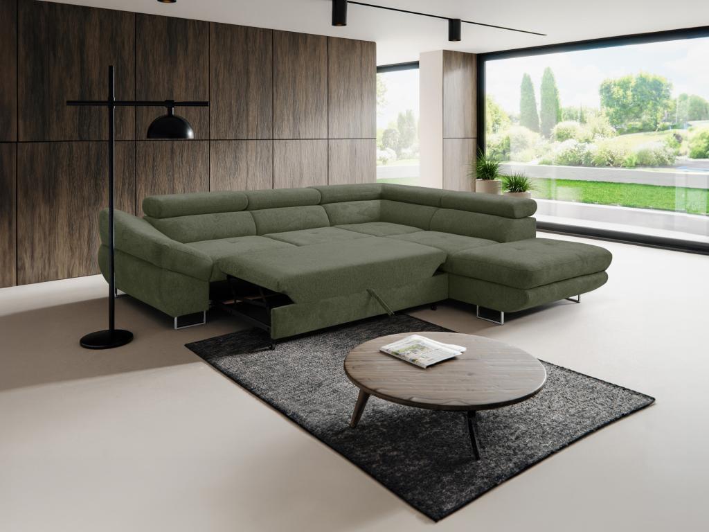 Sofa d'angle droit Sofa-bed in Fabric texturé Green Luxameub QMIT31047