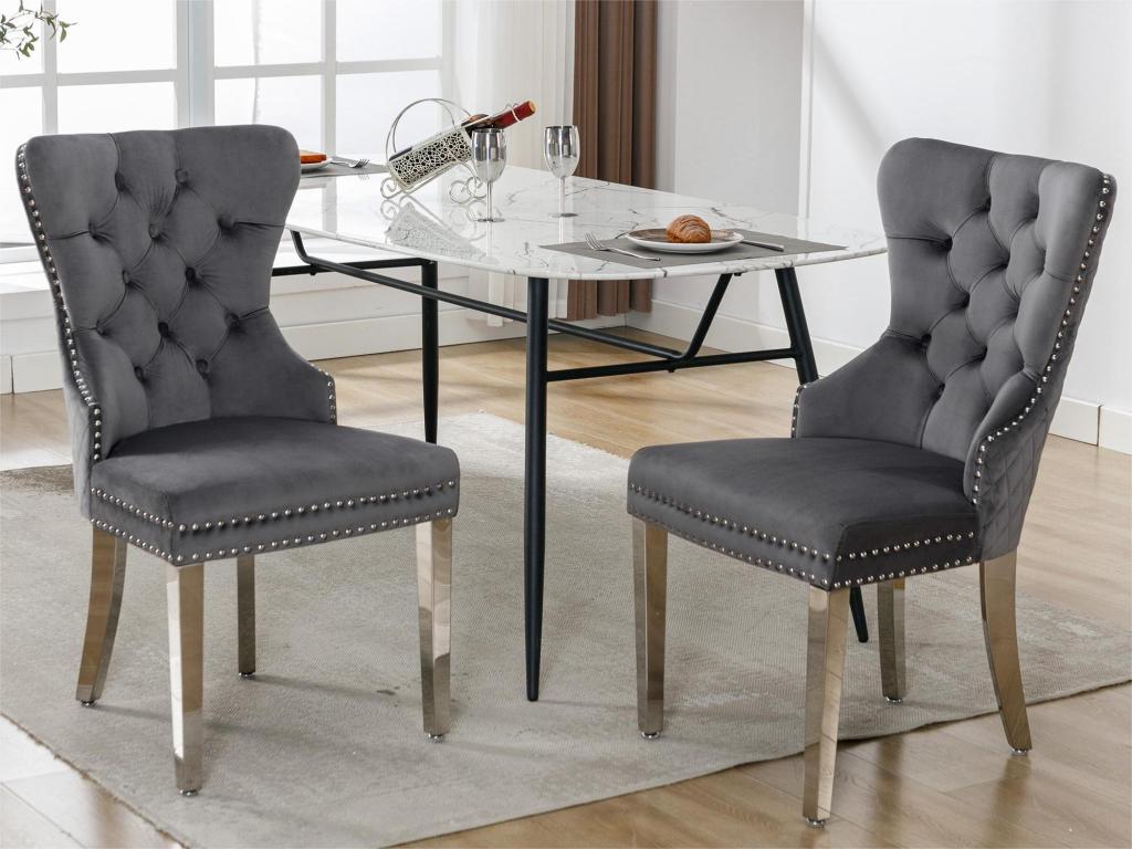 Set of 2 Chairs in Mobenze with pieds métallique - Gray LULA39715
