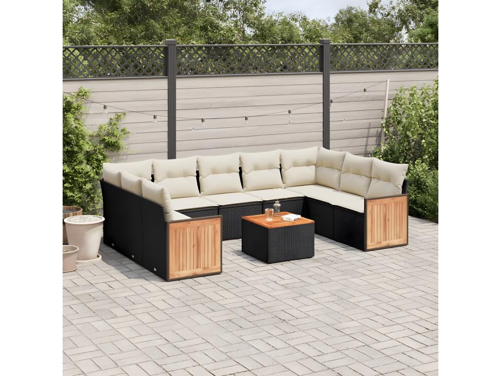10-piece garden furniture set with cushions, black woven resin MSSK39811