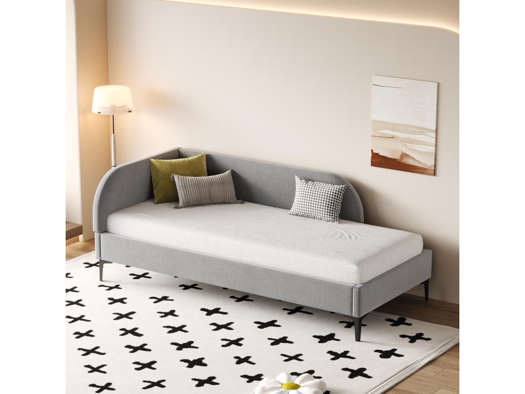 Bed Tufted 90x200 cm with Headboard Sofa-Bed - Mobenze - Slatted base Mobenze - Gray without Mattress FTAM20558