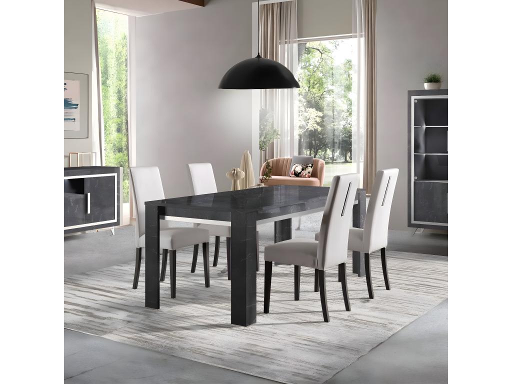 Luxameub - Table 190x90cm Effet Marbre Anthracite Finition Argent KXJM49848