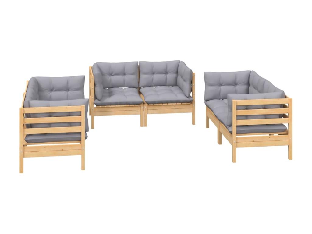 6-piece garden furniture set with grey cushions, solid pine wood DMLG13973