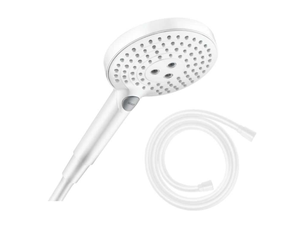 Luxameub PINPAI EcoSmart 120 shower head with 3 spray patterns, matte white, 1.25 m shower hose, Luxameub PINPAI matte white PTKQ35915
