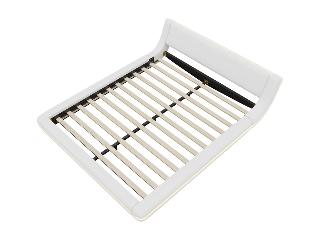 Bed double plat 160x200cm Bed adulte au sol Bed frame with LED Slatted base Luxameub and Headboard PU White WZZF34377