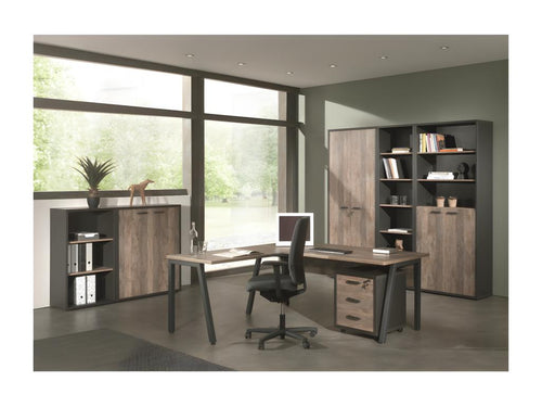 3-drawer office storage unit in black and aged oak - PINPAI Luxameub SFNB80577
