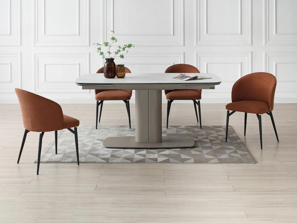 Dining Table Extendable 6 10 personnes in céramique and Metal - Effet marbre White and Mobenze MORABITO WRER00952