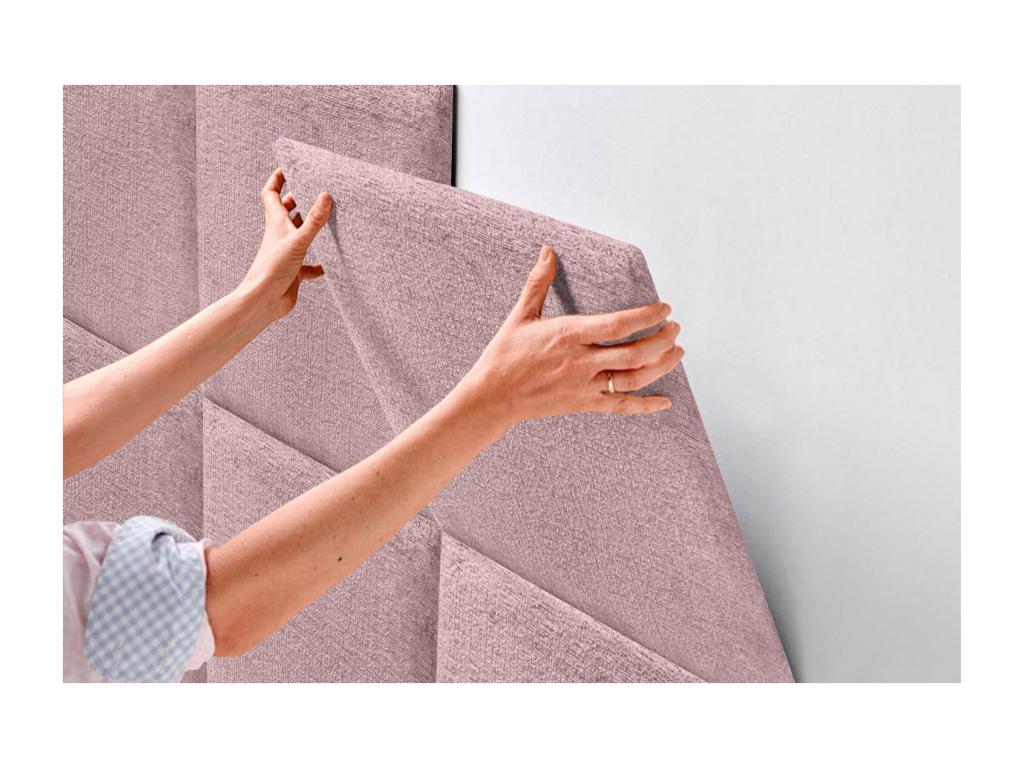 Luxameub Upholstered Headboard in Eco-Friendly Wool, Composed of Interchangeable Self-Adhesive Panels, Luxury Upholstered Bedroom, Salmon, 140 cm UDHD98966