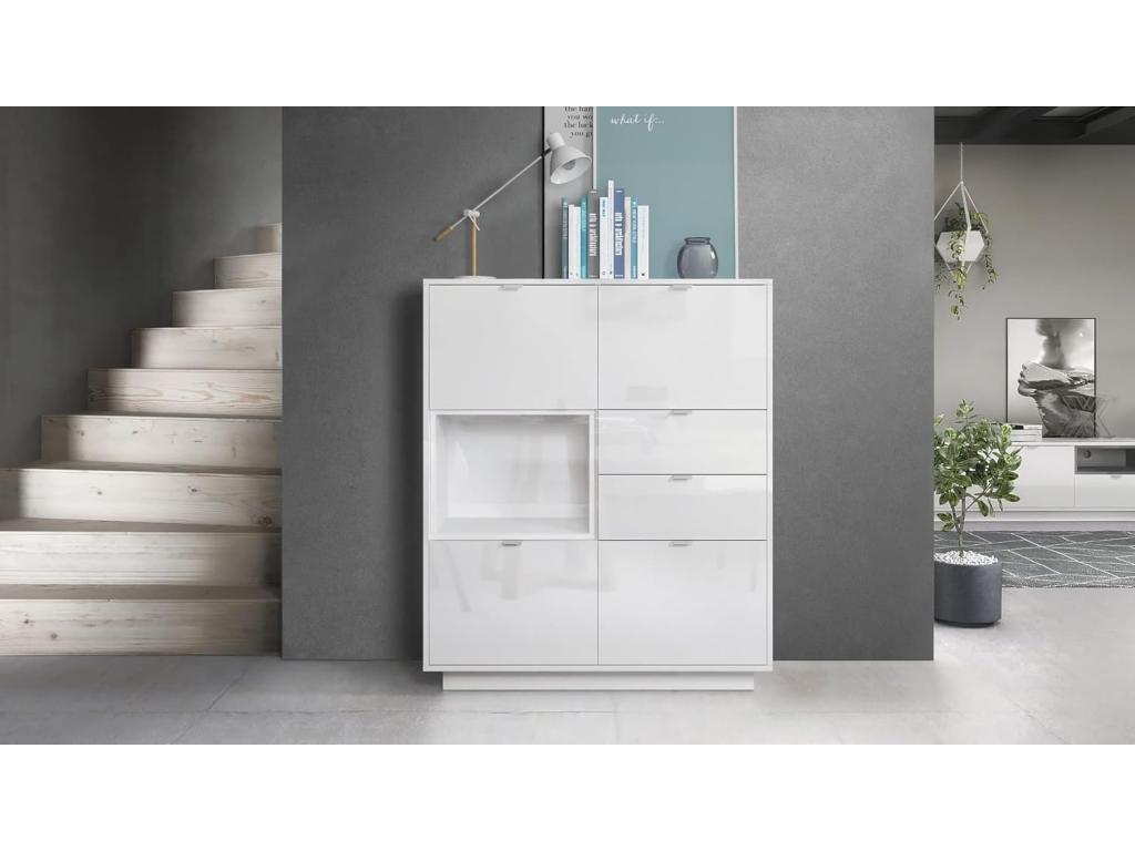 Sideboard Intégralement Laqué White hxlxp 123x103x38 LED UPKA17240