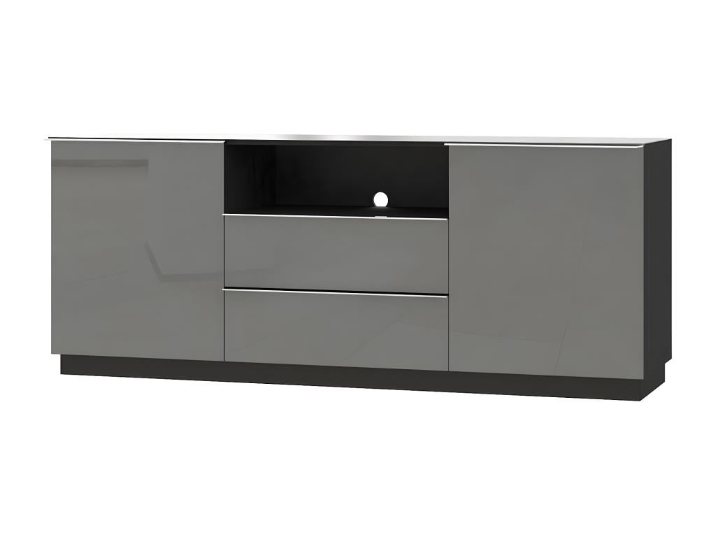 Sideboard 180cm 2 Doors and 2 Drawers PINPAI Luxameub- Coloris Black and Gray brillant- LED incluses NRCT53852
