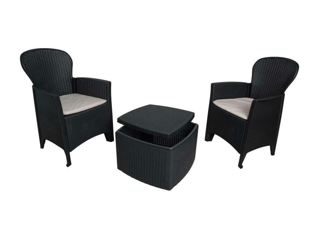 Set Living room d'extérieur Luxameub Living room of Garden composé of 2 fauteuils and 1 Table conteneur Living room effet rotin Made in Italy Anthracite QSSF66238