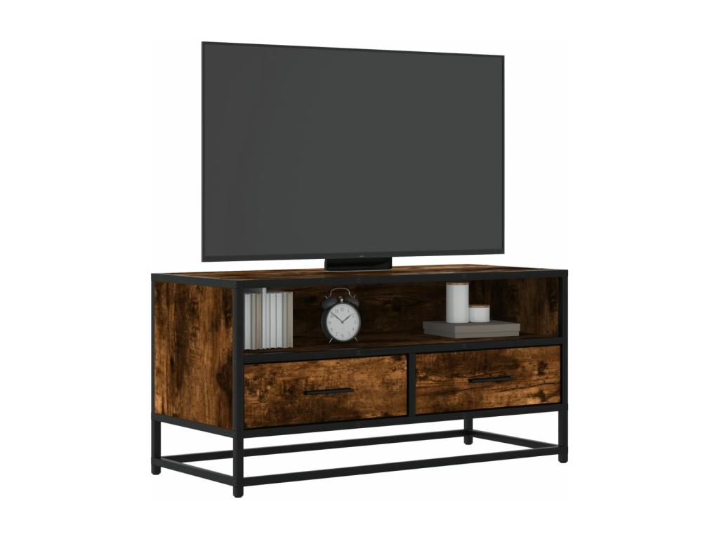 TV stand Oak Smoked 80x34.5x40 cm bois d'ingénierie and Metal TPJC12510