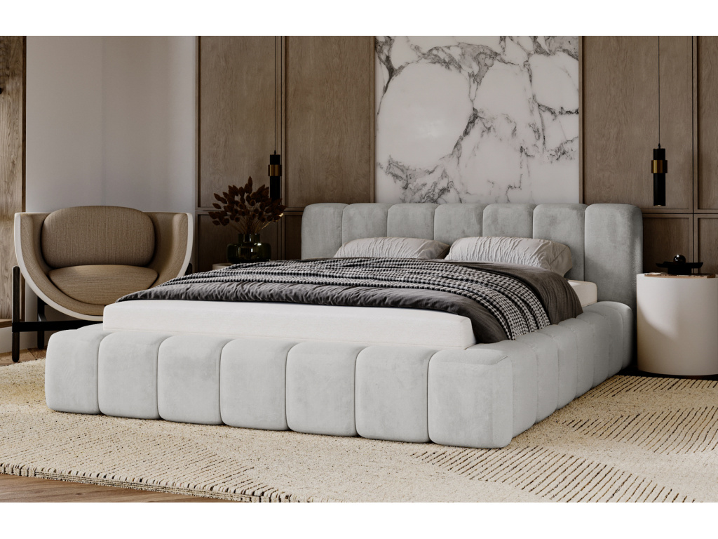 Mobenze Bed Upholstered 140x200 Mobenze - Bed adulte Bed Tufted Bed double with Storage - Gray Light Mobenze Velvet 2218 CQYZ76115