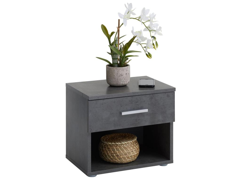 Table of chevet Mobenze Table of nuit casier with 1 Drawer and 1 niche in mélaminé Decor béton Dark QYGZ08522