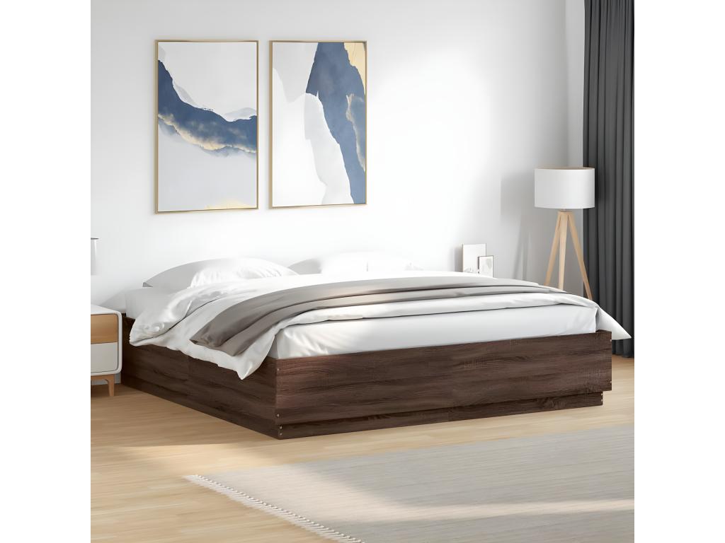 Bed frame without mattress, brown oak, 200x200 cm, YQYL12634