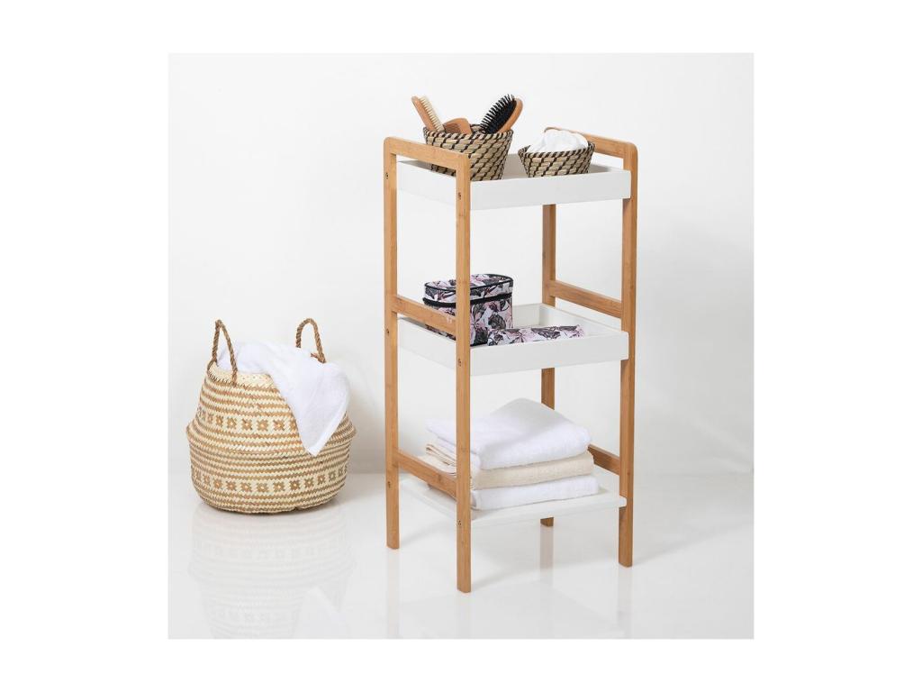 3-Tier Storage Shelf in Cosymeub and White Wood, H 80 cm OGQC46971