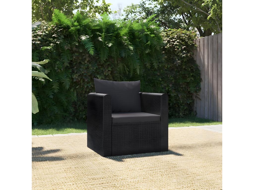 Armchair with cushions, black woven resin, JEQL24944