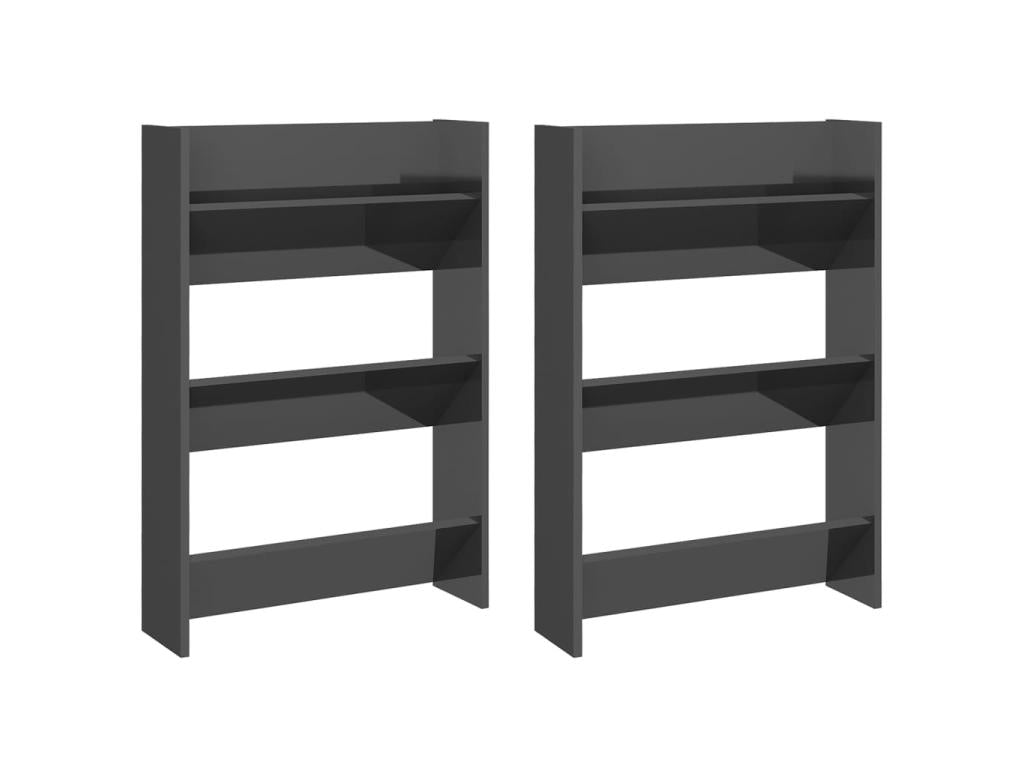 Wall-mounted shoe cabinets, 2 pcs, glossy grey, 60x18x90 cm, EZUK38358