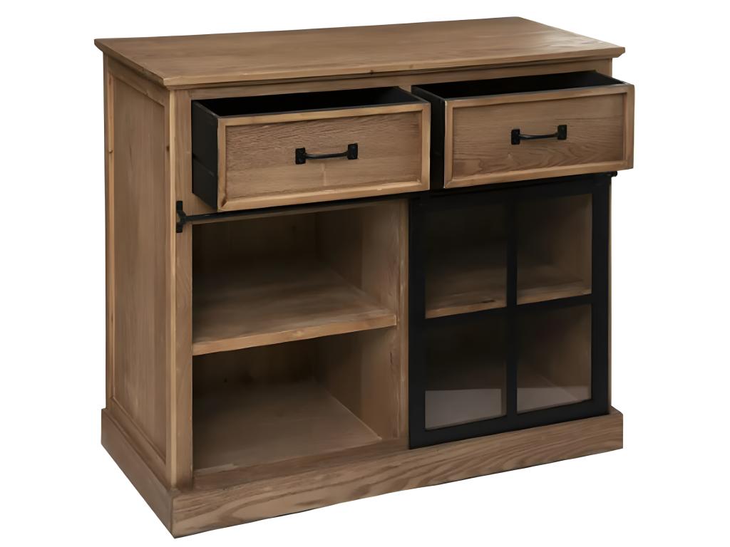 Sideboard / Cabinet of Storage with 1 Door and 2 Drawers coloris Brown caramel - Longueur 94 x Profondeur 40 x Hauteur 85 cm ZUUO55689