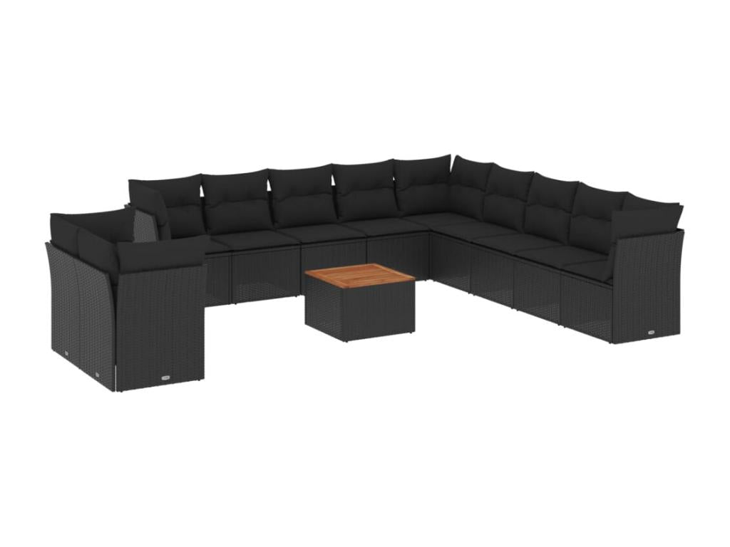 12-piece garden furniture set with cushions, black woven resin ARUI69816