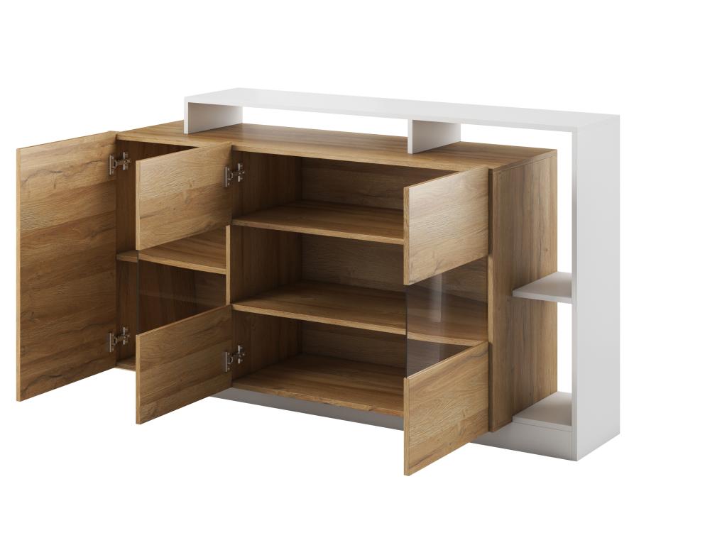 Sideboard 3 Doors and 3 niches with LEDs - Coloris Natural and White - Luxameub QYJK54624
