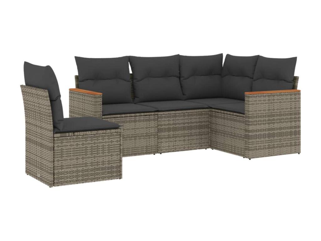 5-piece garden furniture set with grey resin wicker cushions PPNZ65894