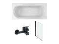 Cosymeub 170x75cm Right-Hand Bath Pack with Matte Black Bath/Shower Mixer Tap and Matte Black Bath Screen with Drain PUDD31684