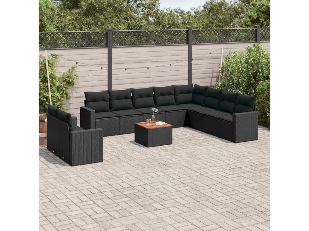 11-piece garden furniture set with cushions, black woven resin HYVE11219