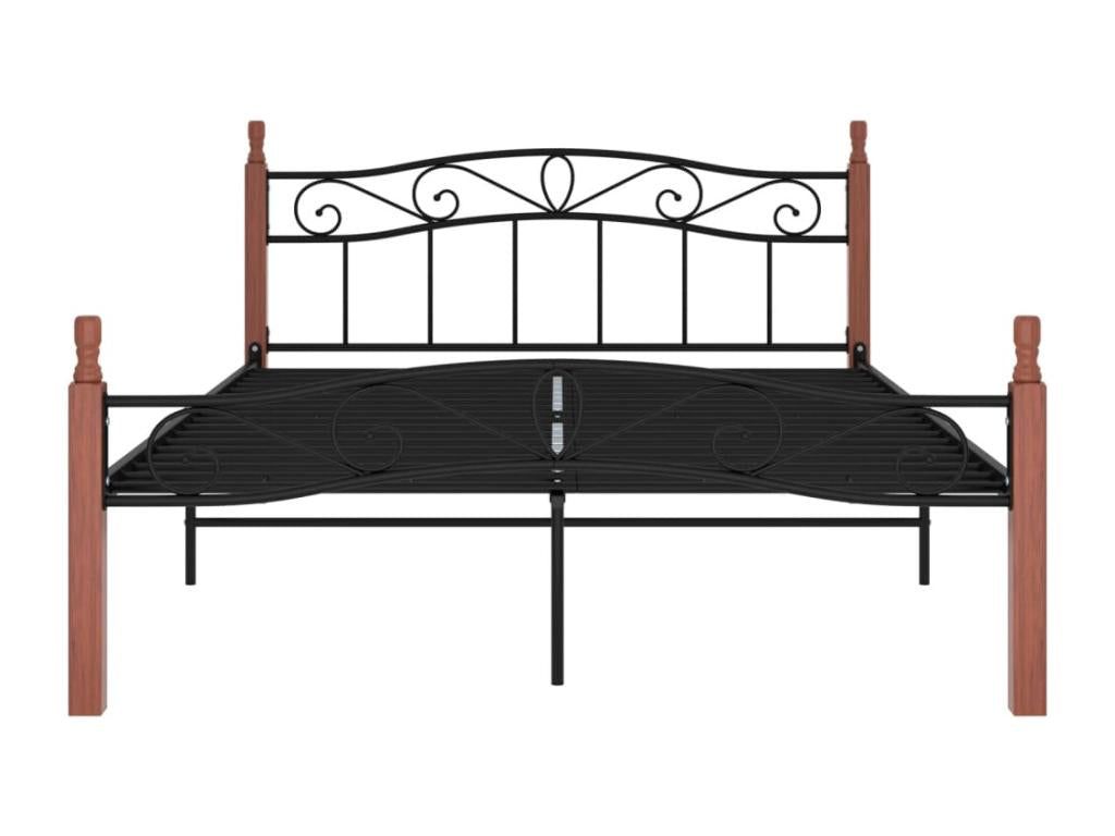 Black metal and oak wood bed frame without mattress, 140x200 cm, FSDO41418