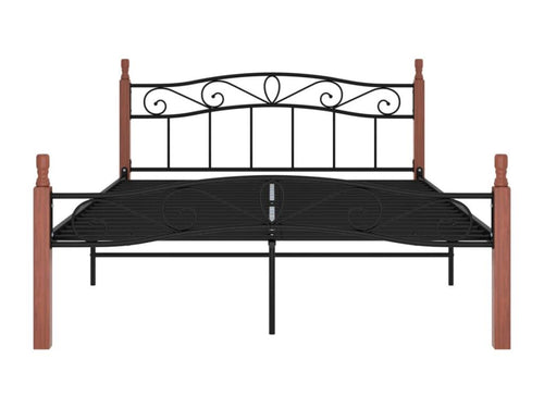Black metal and oak wood bed frame without mattress, 140x200 cm, FSDO41418