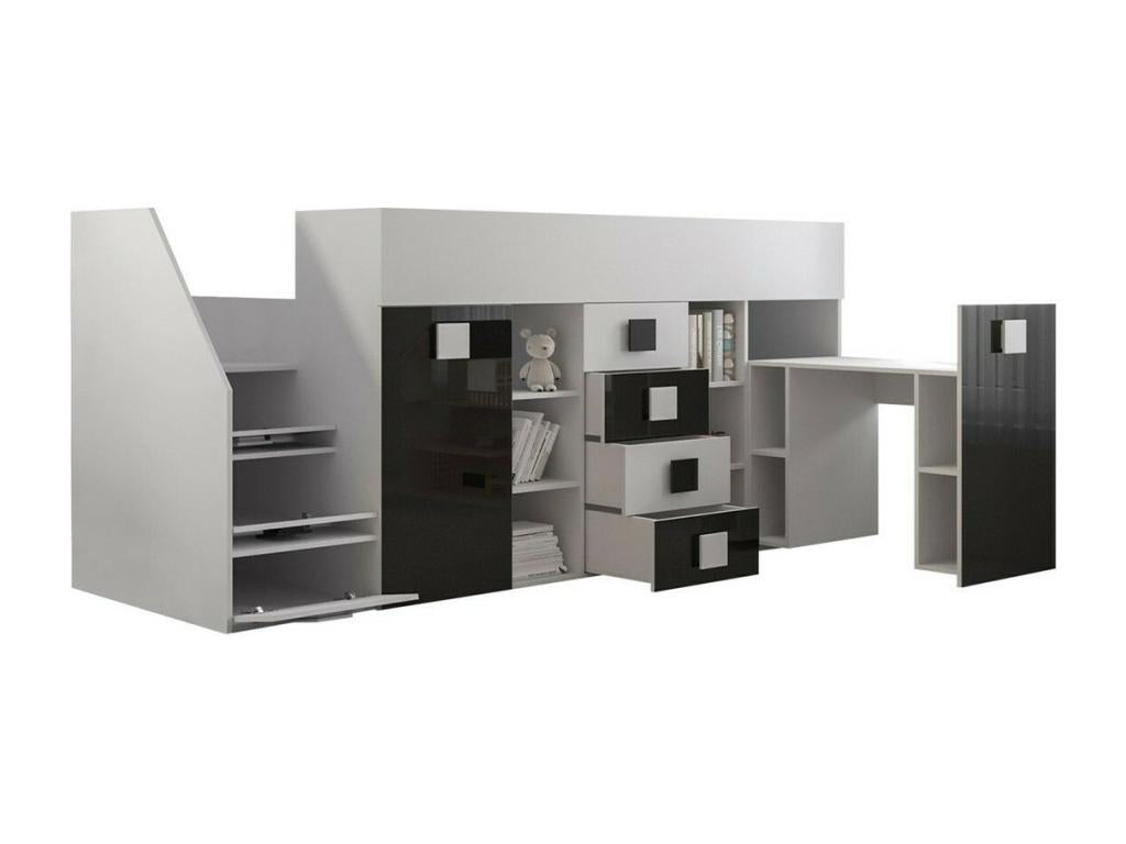 Bed haut Mobenze 366 Unique White 90x200 Stratifié Slatted base Mobenze 94x249x124cm WJEE54818