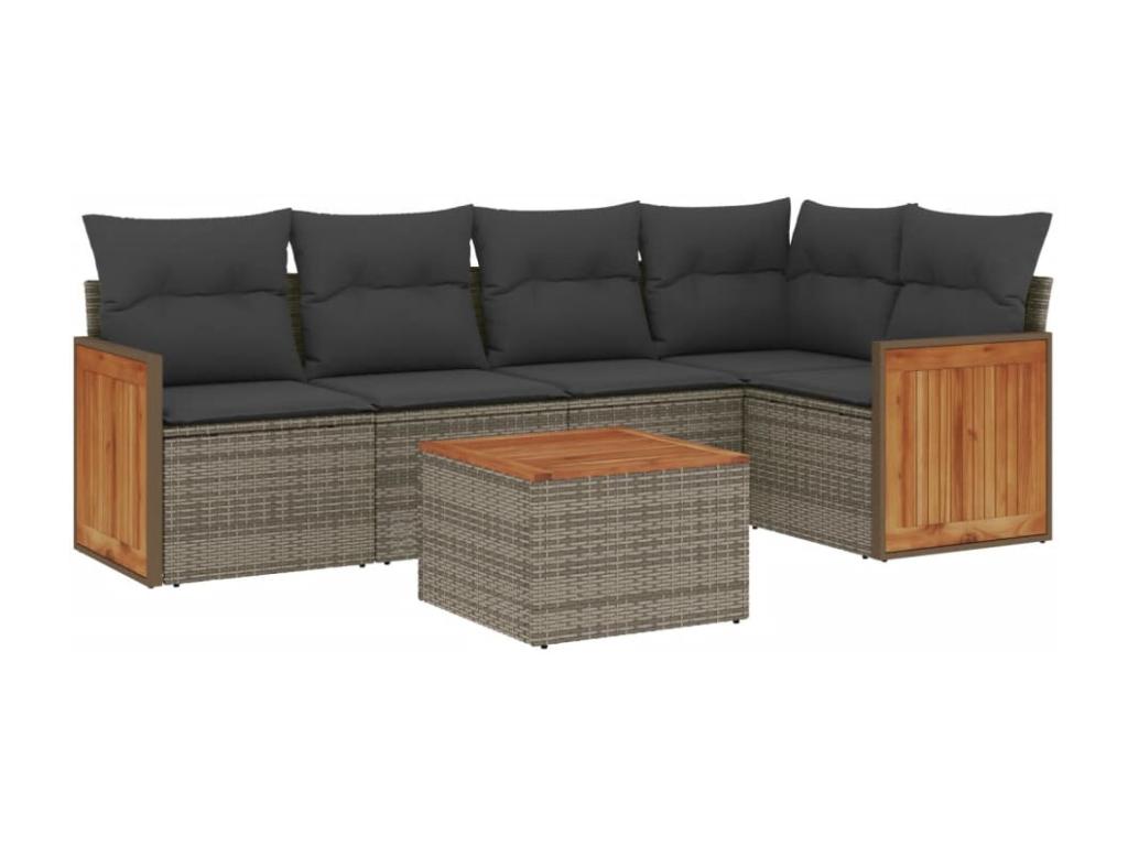 6-piece garden furniture set with grey resin wicker cushions ATQM74084