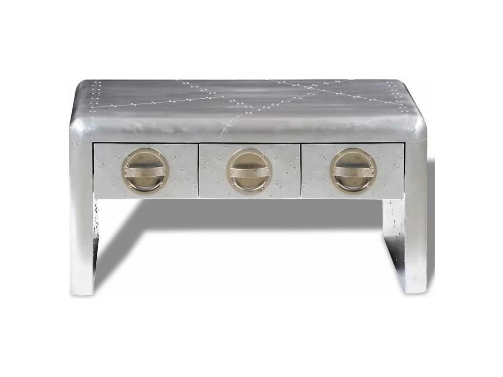 Rectangular coffee table with 3 drawers, silver metal, Mobenze SZXK54789