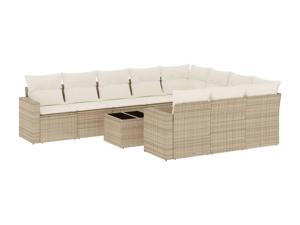 11-piece garden furniture set with beige resin wicker cushions WLZB03143
