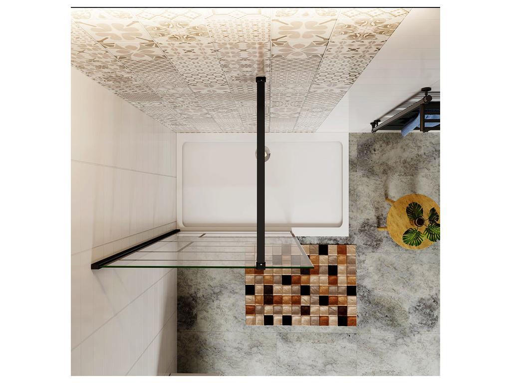 100x200cm fixed walk-in shower screen with 90cm black support bar, 8mm anti-limescale glass, modern style UMPJ37436