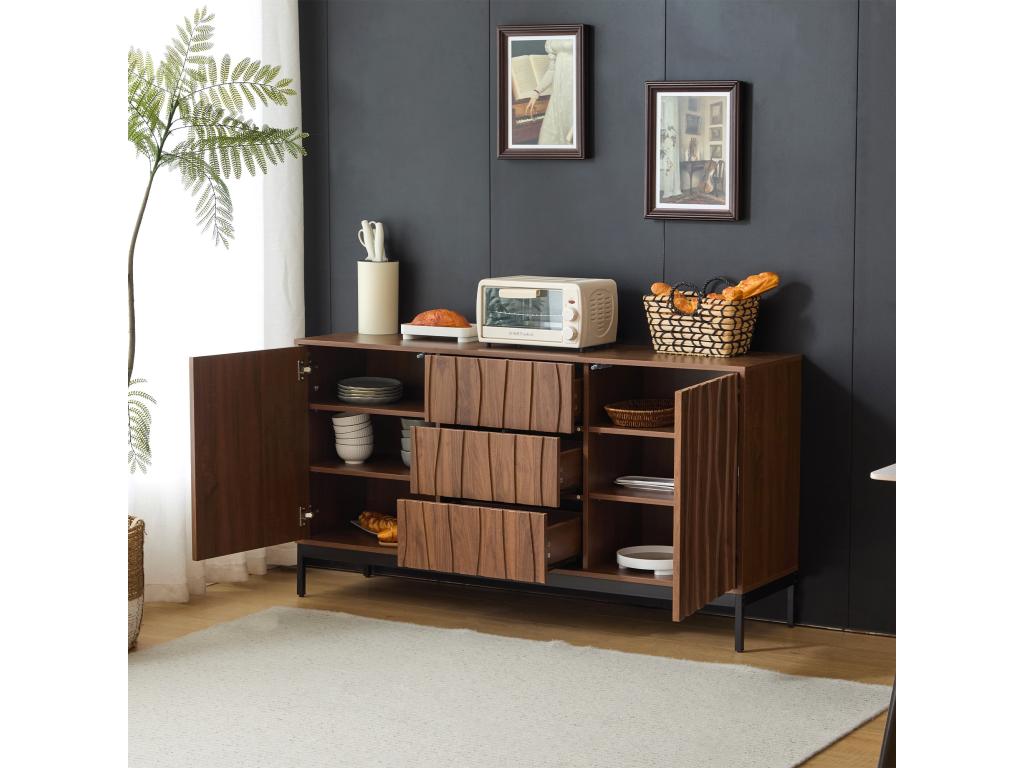 Sideboard with 3 Drawers and 2 Doors - 150x40x80 cm - Mobenze - Effet Oak grainé Dark - Brown UIJU91167