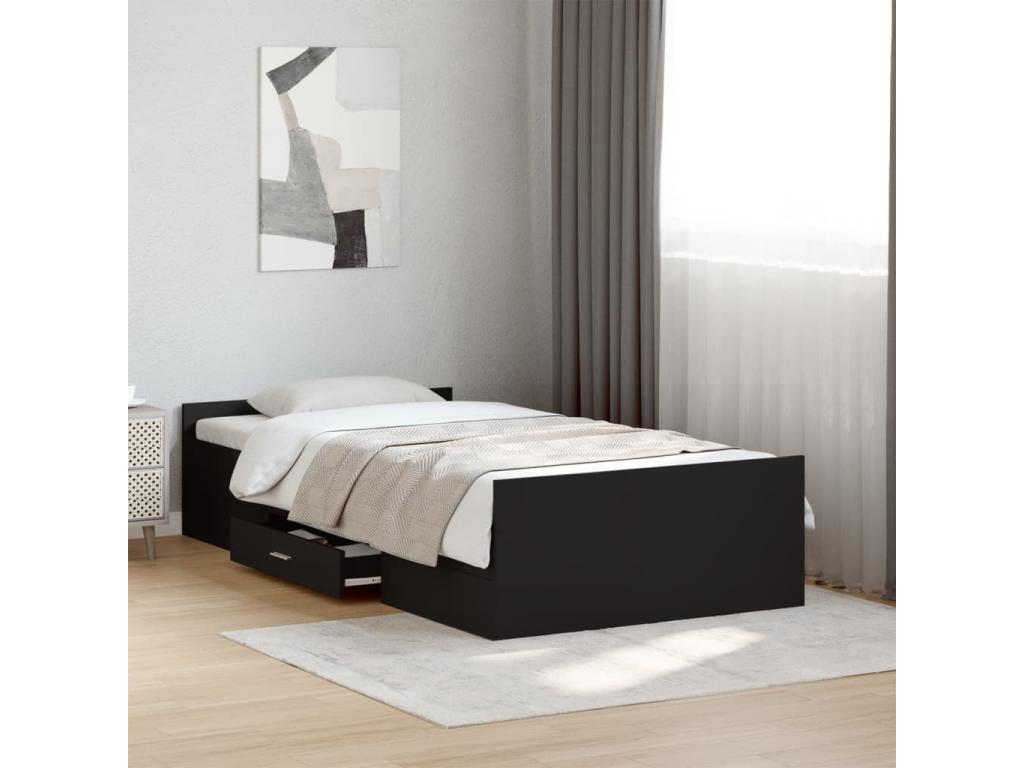Bed frame with Drawers Black 75x190 bois d'ingénierie EMDZ02096