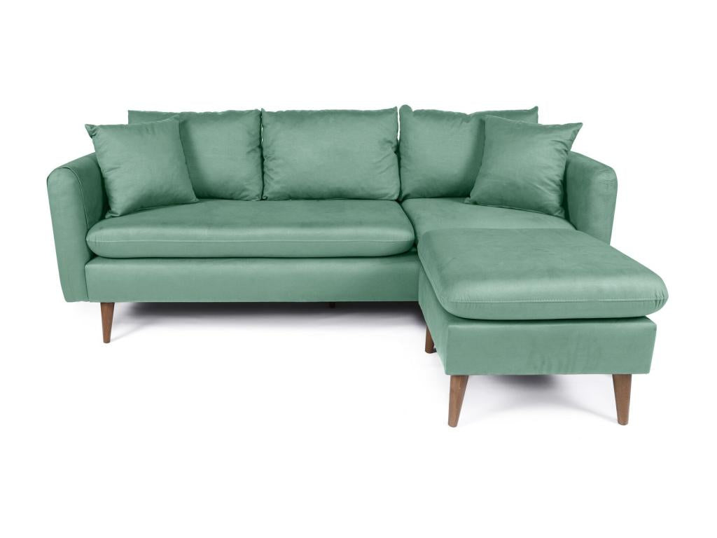 Rival 215cm Right-Hand Corner Sofa in Aqua Green Fabric with Natural Wood Legs EXPT16984