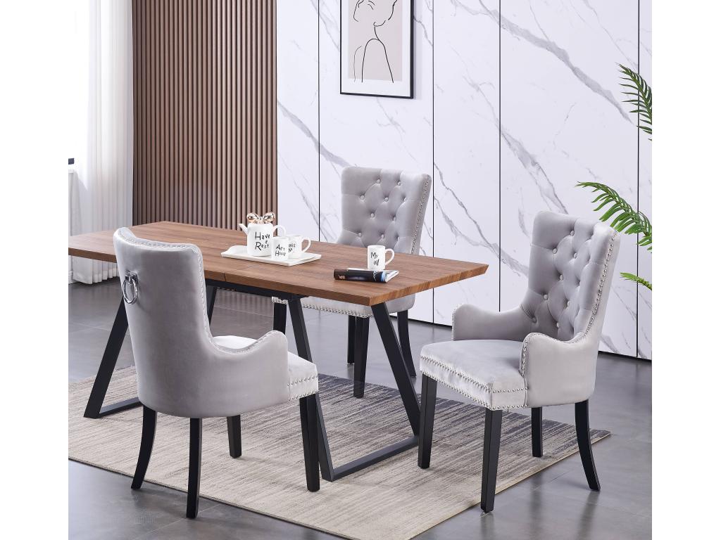 Mobenze - Set of 6 Chairs Tufted in Mobenze - With Accoudoirs - Pieds in Mobenze - Gray Light XOBT01065