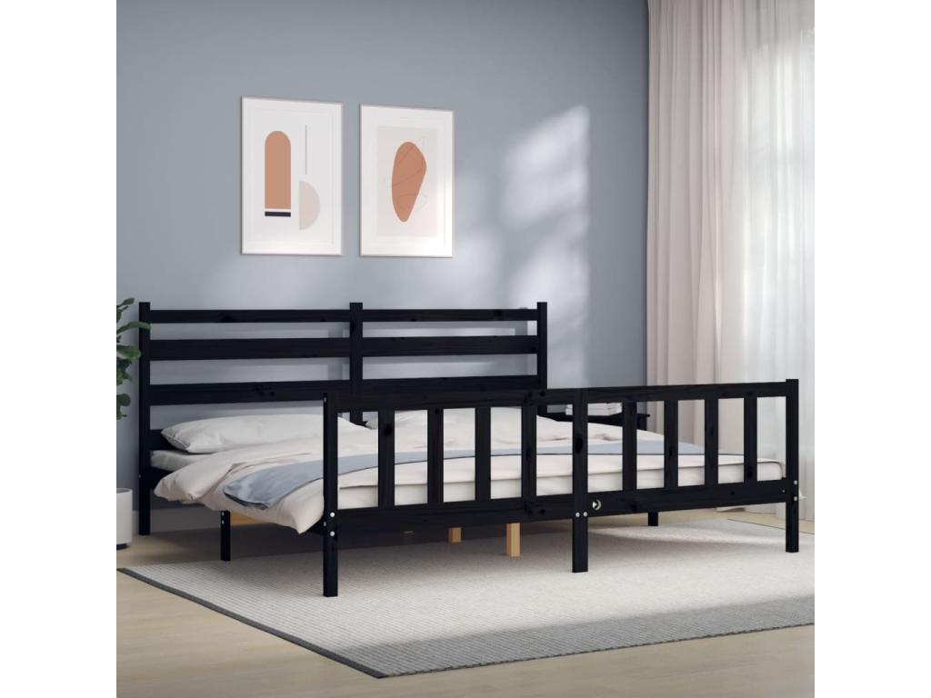 Bed frame with Headboard Black 200x200 cm bois Solid IPPN21589