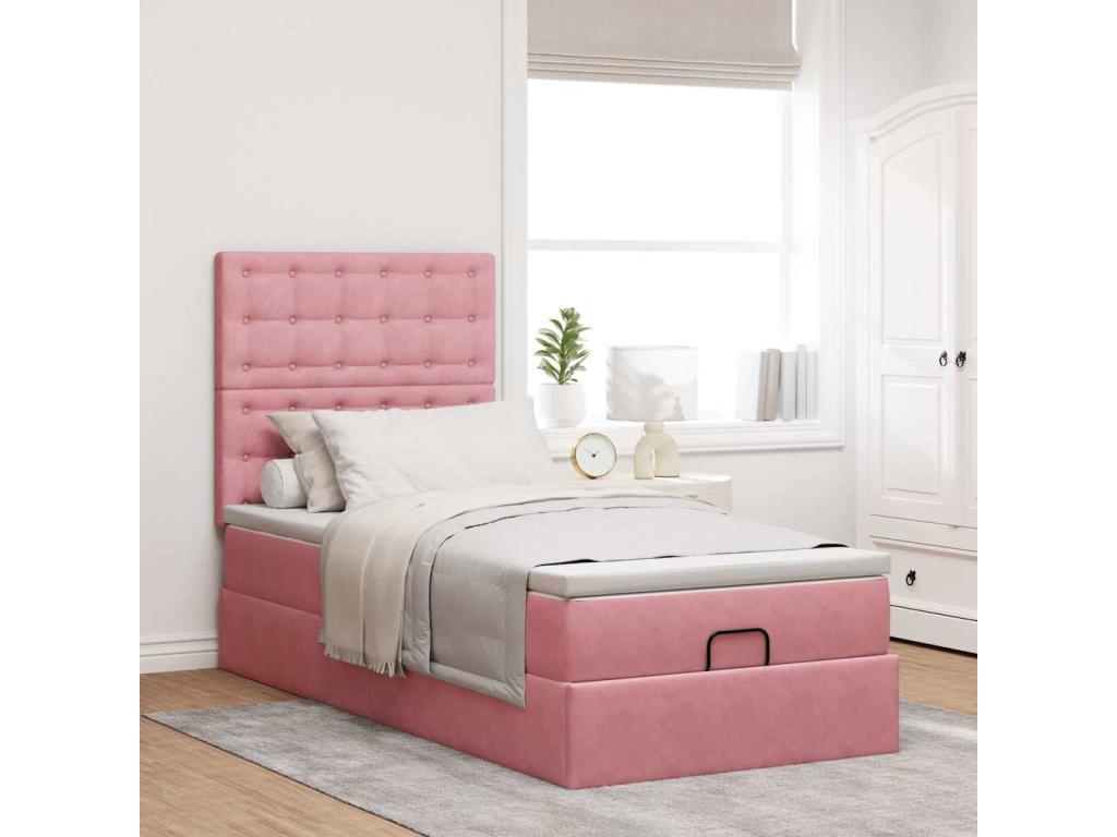 Bed frame PINPAI with Mattress Pink 100x200 cm Velvet LRIU95547