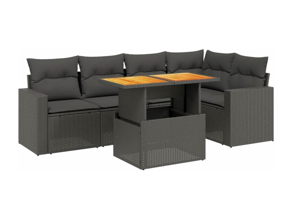 6-piece garden furniture set with cushions, black woven resin DHTT24387