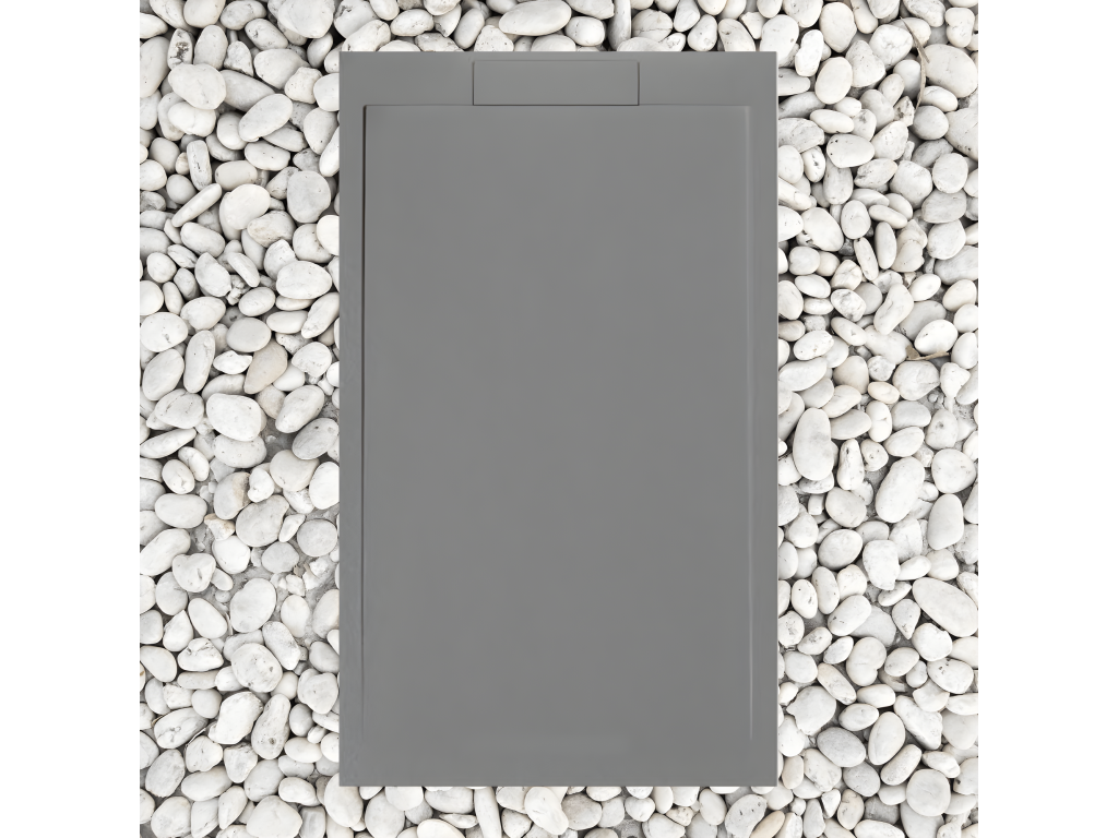 120x100 cm shower tray, grey RAL 7037, Mobenze line, made of resin and marble powder with marble resin side grate, DQGE75171