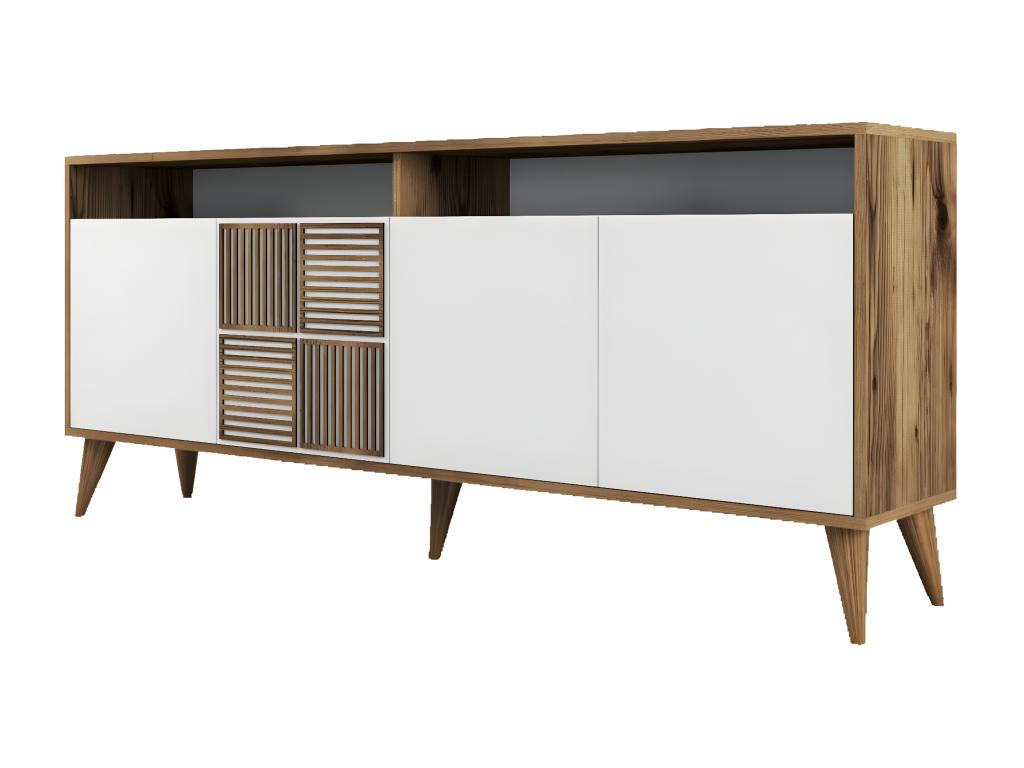 Sideboard bas 4 Doors and 2 niches of Storage Luxameub L180cm Bois Dark and White DUAJ96232