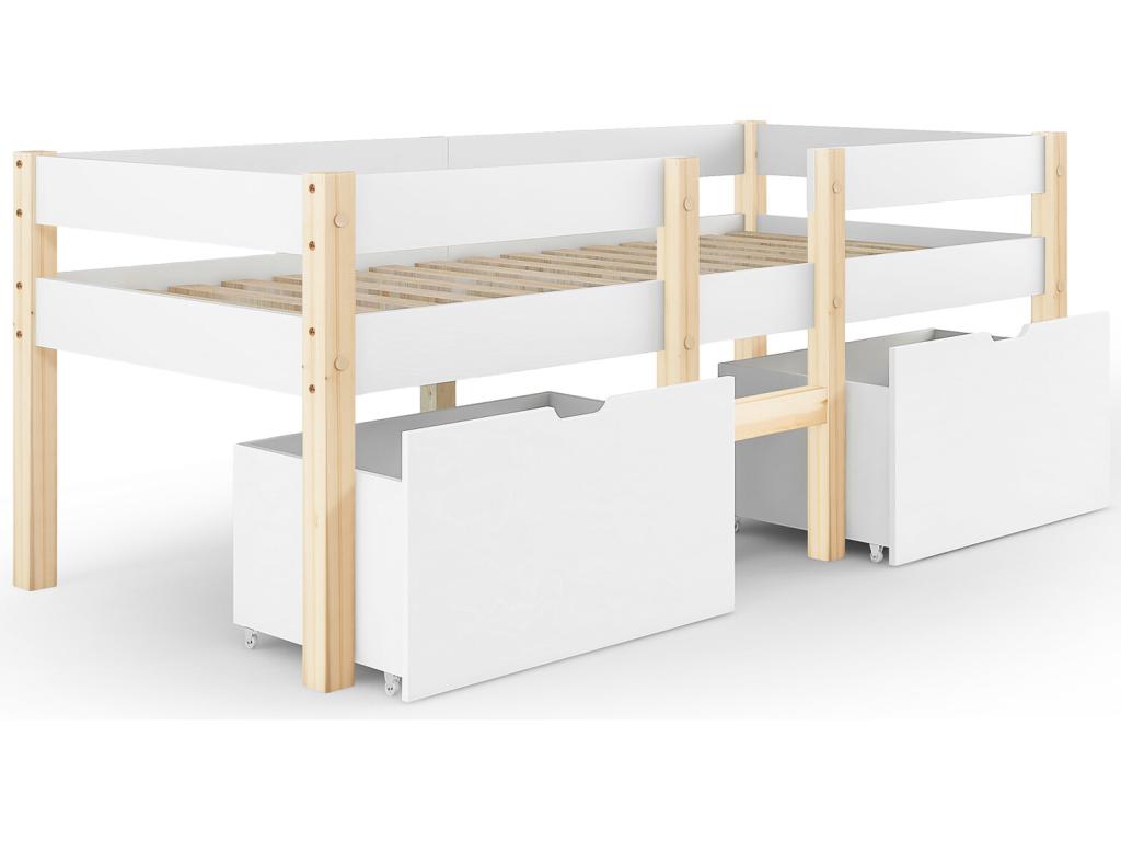 Cabin bed with fall protection - ladder - 90x190 cm - white - Luxameub BGEQ53386