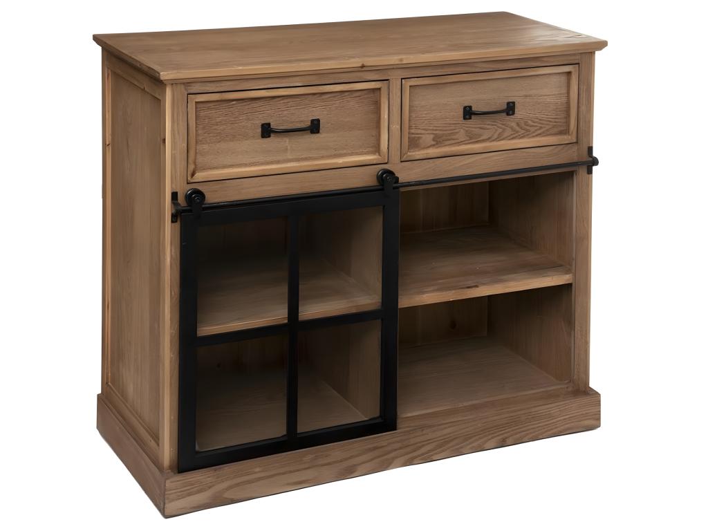 Sideboard / Cabinet of Storage with 1 Door and 2 Drawers coloris Brown caramel - Longueur 94 x Profondeur 40 x Hauteur 85 cm ZUUO55689