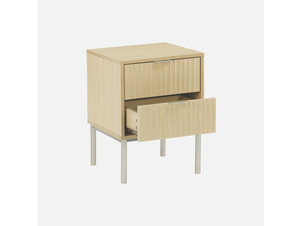 Table of chevet effet Mobenze rainuré and Metal- pieds Metal champagne- 2 Drawers EQYB77902